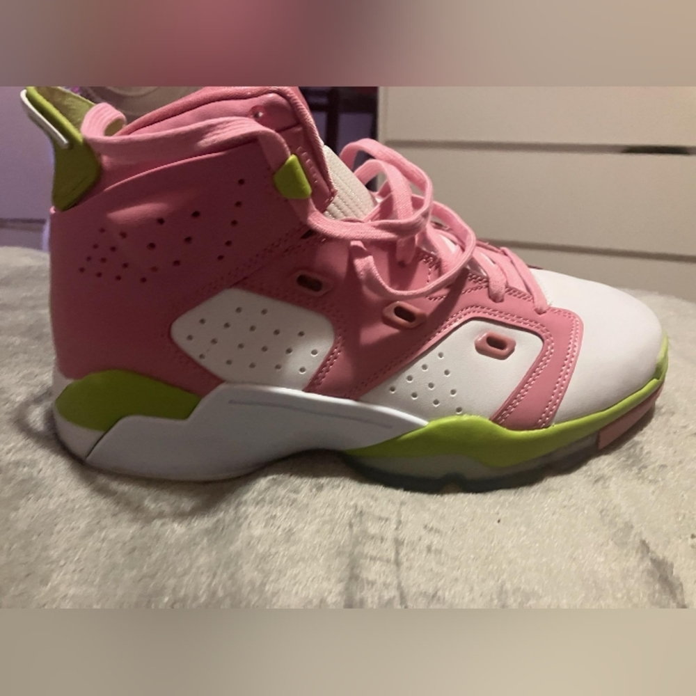 Jordans, pink, white and green